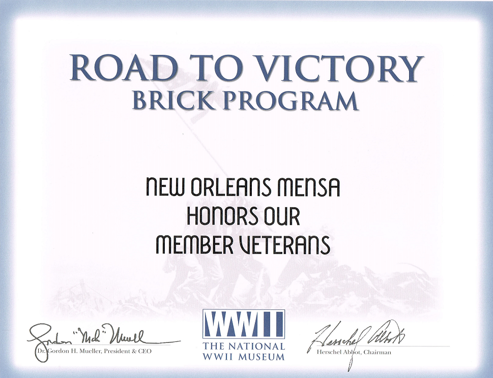 New Orleans Mensa Honors Our Member Veterans